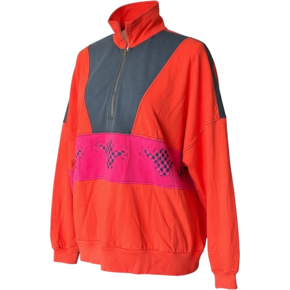 Spirit Jersey Hang Loose Quarter Zip Pullover Red Pink Colorblock Medium NEW